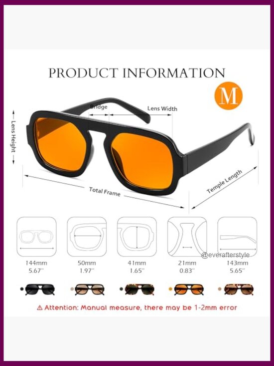 Retro Square Aviator Sunglasses Plastic Frame UV Protected main image 5